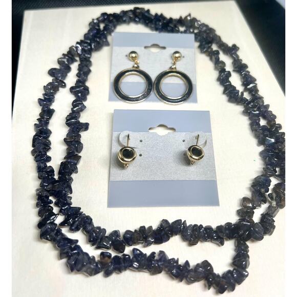 Stone jewelry set, stone necklace, earring set, vintage jewelry, vintage - Picture 3 of 4